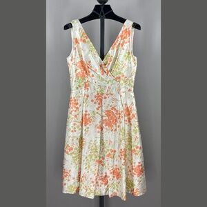 NEW Talbots Dress Womens 4 petite orange green floral silk fit flare cocktail